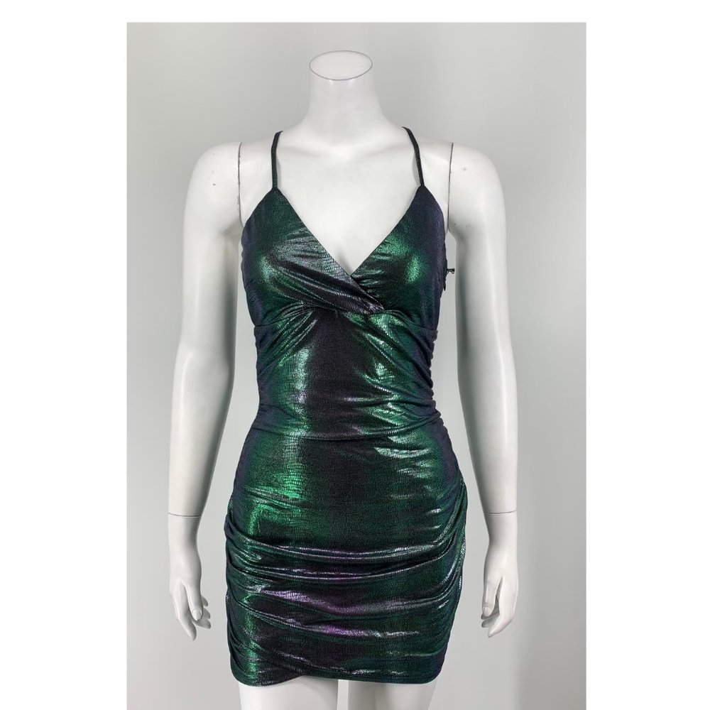 NEW Superdown Green Metallic Mini Dress Small J5